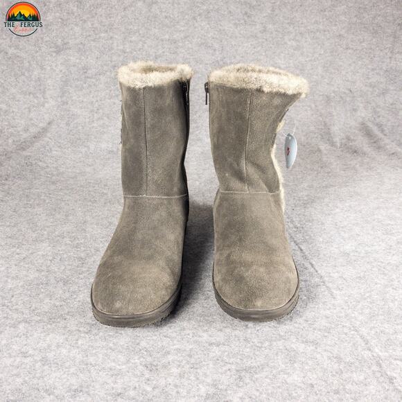 NWT Minnetonka Snow Boots Gray Leather Water Resistant Side Zip Women's Size 10 - Picture 2 of 15